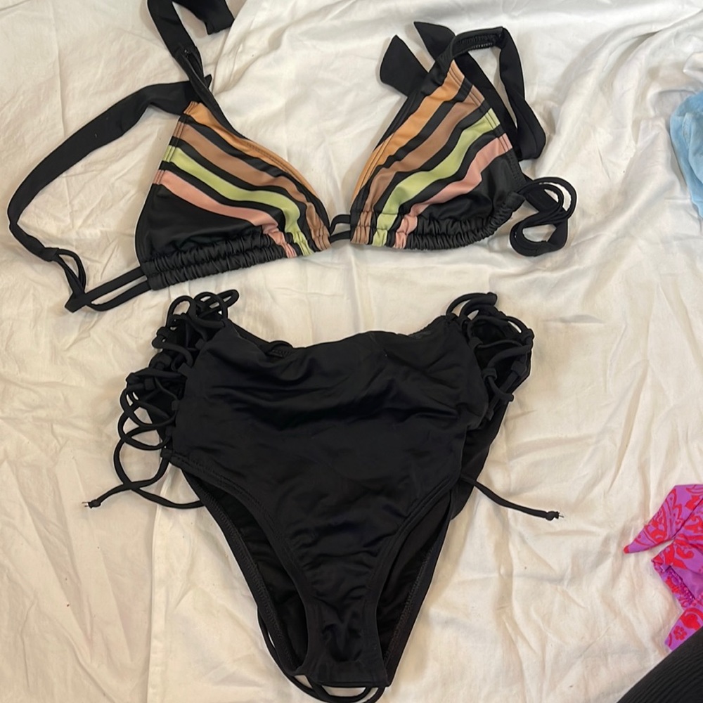 High waisted lace up side swimsuit